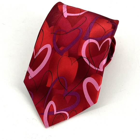 J Garcia Mens Silk Necktie Lust Collection Fifty Two Neck Tie Red Heart Tie - Picture 8 of 8